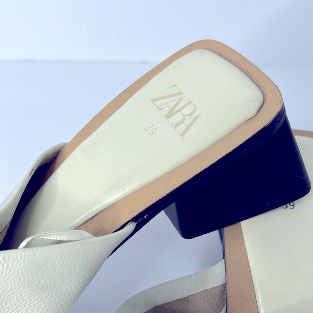 ZARA‎ EGGSHELL WHITE Leather Mules Sz 39 - Picture 5 of 9